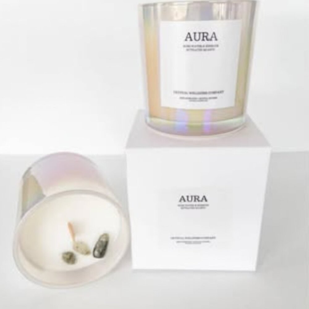 AURA Crystal Candle: Rose Water & Hibiscus 8 oz.
